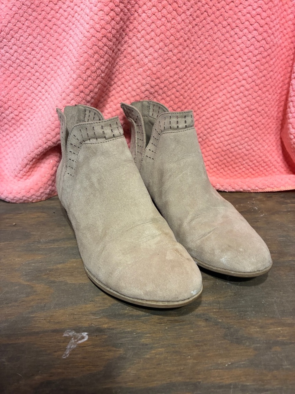 Arizona Jean Company Women's Suede Ankle Booties in Taupe